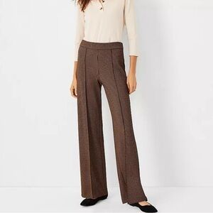 Ann Taylor Houndstooth Straight Leg Trousers Brown Black Side Zip Size 8 NWT